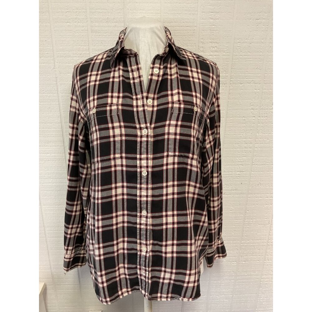 Lauren Ralph Lauren Womens Plaid Button-Down Shirt Size L  Black/White/Red